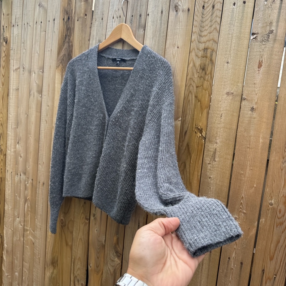 Quince Gray Ribbed V-Neck Button Cardigan - Picture 5 of 9